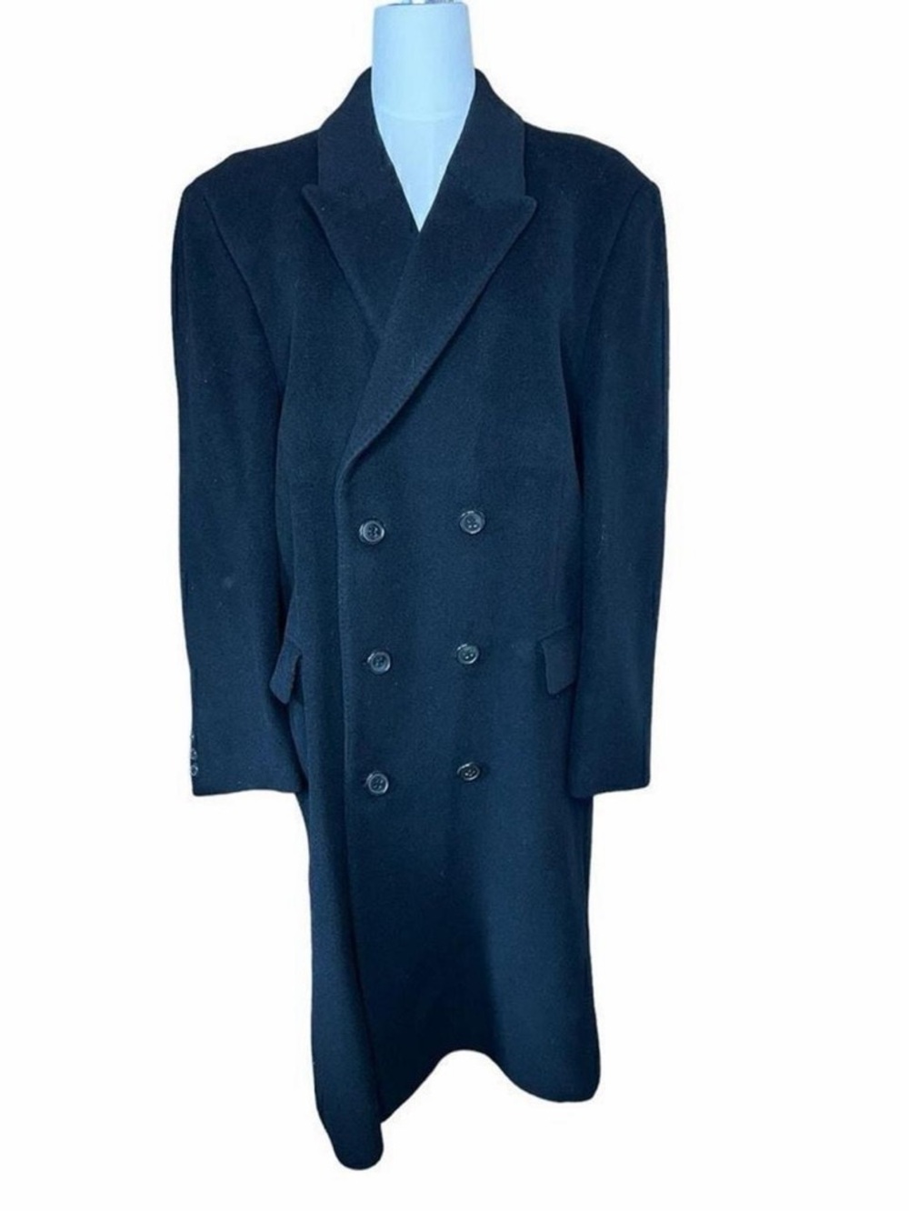 VTG The Original Teller Cashmere Coat Men’s Black Long Overcoat Trench Coat XL